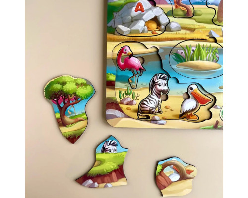 Деревянная настольная игра "А где звери?" Ubumblebees (ПСД175) PSD175 сортер-вкладыш