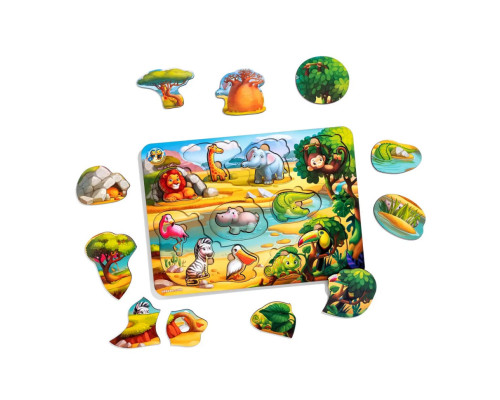 Деревянная настольная игра "А где звери?" Ubumblebees (ПСД175) PSD175 сортер-вкладыш