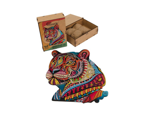 Фигурный деревянный пазл A3 "Загадочный тигр" PuzA3-03110, 129 деталей