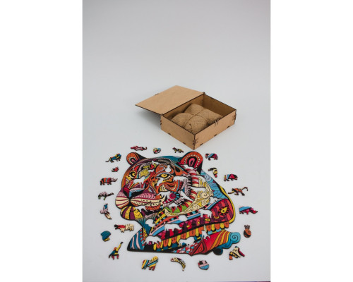 Фигурный деревянный пазл A3 "Загадочный тигр" PuzA3-03110, 129 деталей