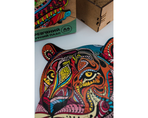 Фигурный деревянный пазл A3 "Загадочный тигр" PuzA3-03110, 129 деталей