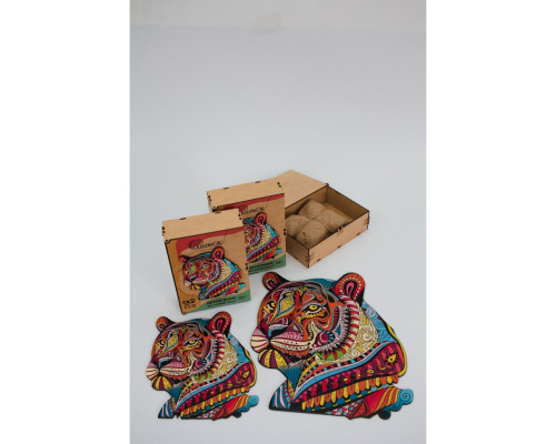 Фигурный деревянный пазл A3 "Загадочный тигр" PuzA3-03110, 129 деталей