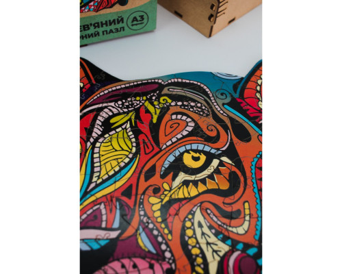 Фигурный деревянный пазл A3 "Загадочный тигр" PuzA3-03110, 129 деталей