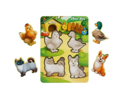 Деревянный пазл-вкладыш "Домашние животные-2" Ubumblebees (ПСФ054) PSF054 фон с подсказкой