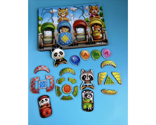 Деревянная настольная игра "Звери в колясках" Ubumblebees (ПСД176) PSD176 сортер-вкладыш