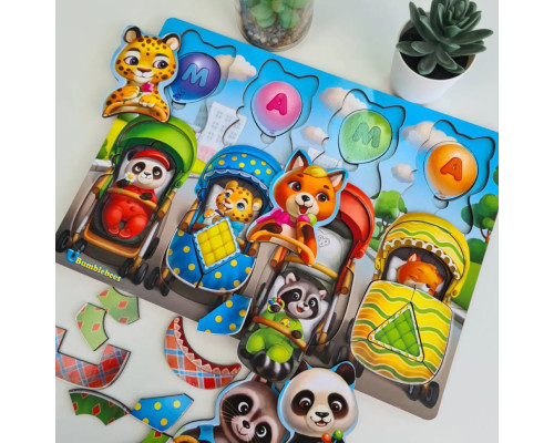 Деревянная настольная игра "Звери в колясках" Ubumblebees (ПСД176) PSD176 сортер-вкладыш