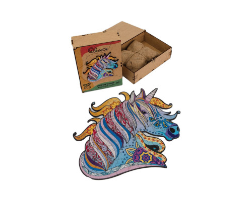 Фигурный деревянный пазл A3 "Сказочный единорог" PuzA3-03106, 148 деталей