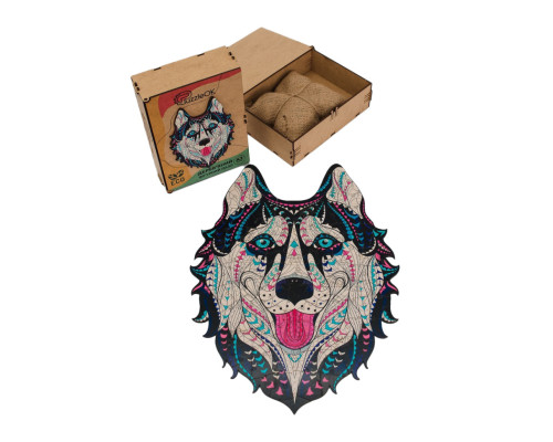 Фигурный деревянный пазл A3 "Снежный хаски" PuzA3-03112, 123 детали