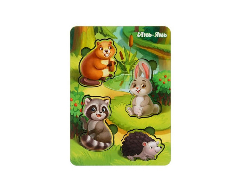 Деревянный пазл "Лесные животные-1" Ubumblebees (ПСФ057) PSF057 фон с подсказкой