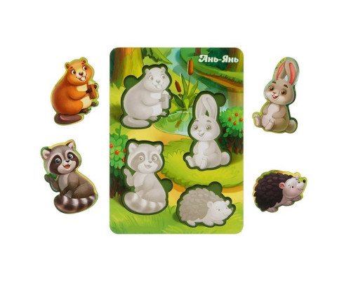 Деревянный пазл "Лесные животные-1" Ubumblebees (ПСФ057) PSF057 фон с подсказкой