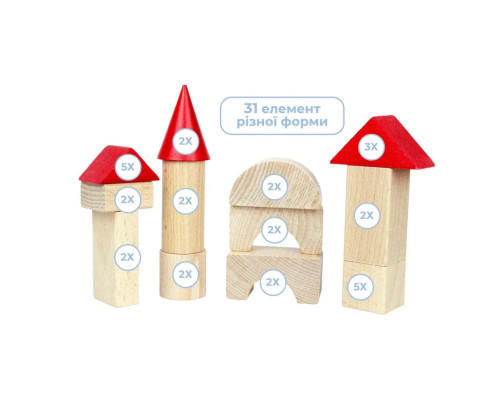 Деревянный конструктор "Красные колья" 900743, 31 деталь