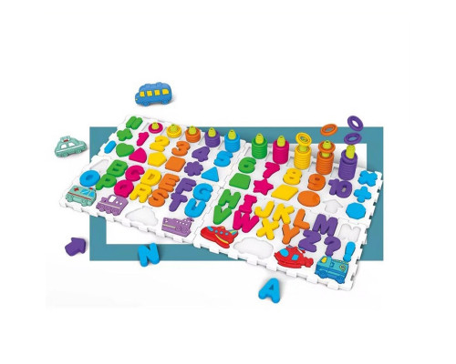 Розвиваюча гра "Логіка-вкладиш 4 в 1" DF80 цифри, букви, фігури, транспорт