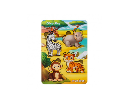 Деревянный пазл-вкладыш "Животные Африки-1" Ubumblebees (ПСФ059) PSF059 фон с подсказкой