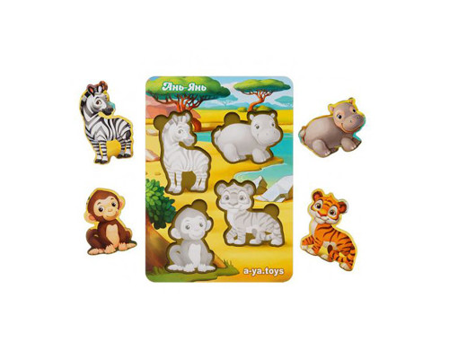 Деревянный пазл-вкладыш "Животные Африки-1" Ubumblebees (ПСФ059) PSF059 фон с подсказкой