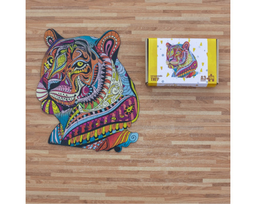 Фигурный деревянный пазл A3 "Загадочный тигр" PuzA3-00726, 129 элементов