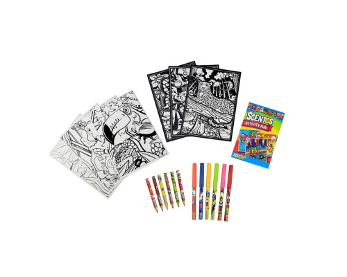 Ароматный набор для творчества "Забавные раскраски" Scentos 42558, маркеры, карандаши, раскраски