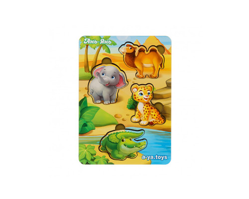 Деревянный пазл-вкладыш "Животные Африки-2" Ubumblebees (ПСФ060) PSF060 фон с подсказкой