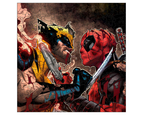 Фигурный пазл из дерева "Дэдпул и Росомаха" PZ012-A4C-AC 75-125 деталей, размер А4