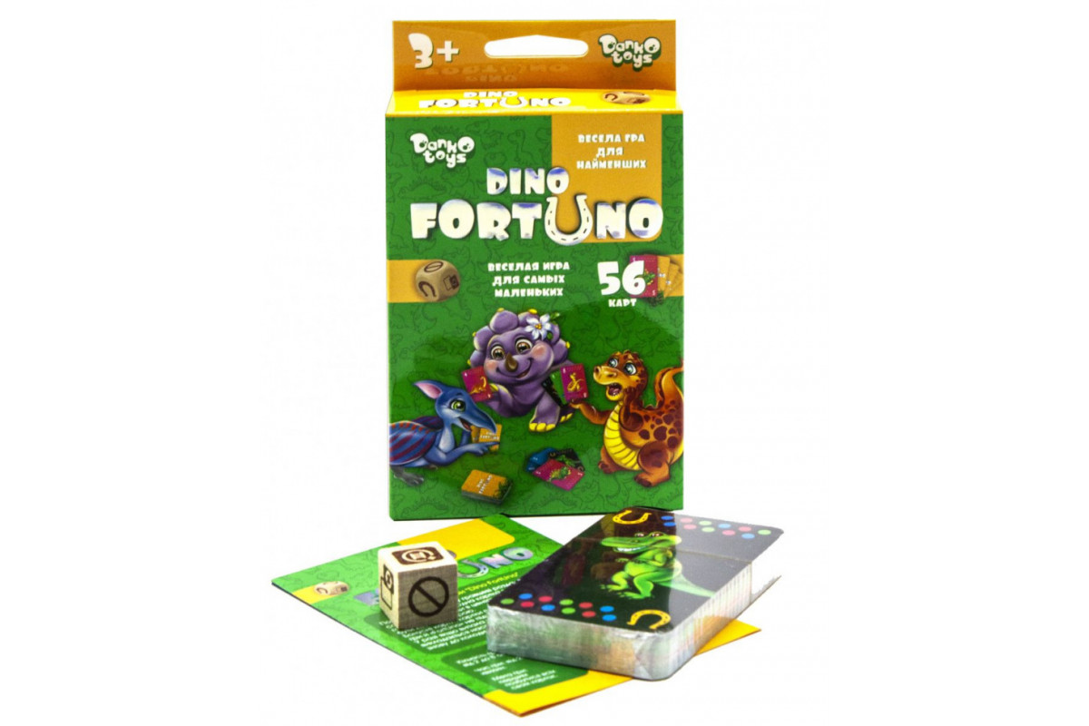Дитяча розвиваюча настільна гра "Dino Fortuno" UF-05-01, 56 карток Дитяча розвиваюча настільна гра "Dino Fortuno" UF-05-01, 56 карток