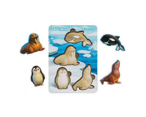 Деревянный пазл-вкладыш "Животные Арктики и Антарктики" Ubumblebees (ПСФ061) PSF061 фон с подсказкой