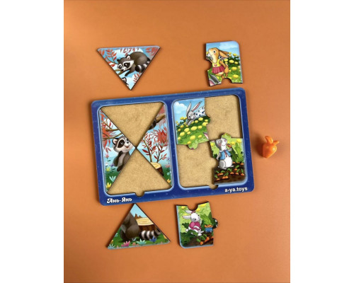 Деревянный пазл-вкладыш "Зайки и енотики" Ubumblebees (ПСД182) PSD182 в рамке