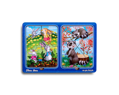 Деревянный пазл-вкладыш "Зайки и енотики" Ubumblebees (ПСД182) PSD182 в рамке