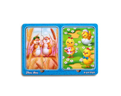 Деревянный пазл-вкладыш "Хомяки и цыплята" Ubumblebees (ПСД183) PSD183 в рамке