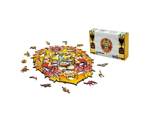 Фигурный деревянный пазл A4 Африканский Лев PuzA4-00706, 64 детали