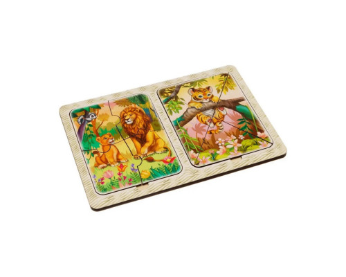 Деревянный пазл-вкладыш "Львы и тигренок" Ubumblebees (ПСД184) PSD184 в рамке