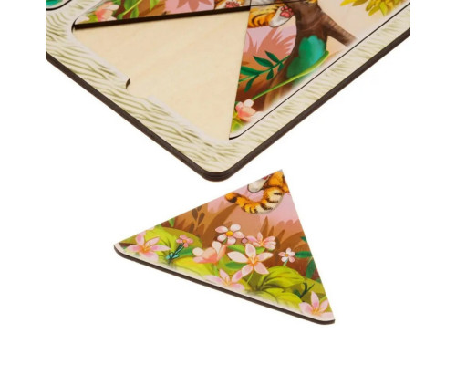 Деревянный пазл-вкладыш "Львы и тигренок" Ubumblebees (ПСД184) PSD184 в рамке