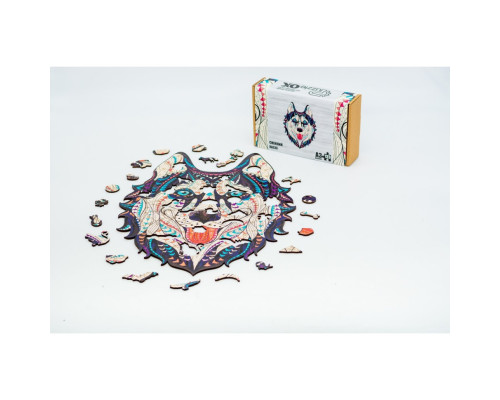 Фигурный деревянный пазл A3 "Снежный хаски" PuzA3-00902, 123 элемента