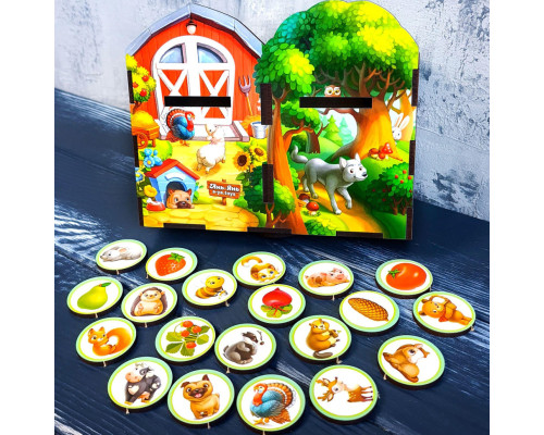 Деревянная настольная игра "Дикие и домашние животные" Ubumblebees (ПСФ021) PSF021 сортер-комодик