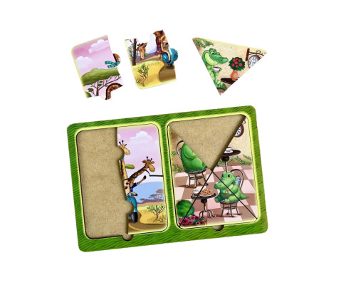 Деревянный пазл-вкладыш "Жирафы и крокодилы" Ubumblebees (ПСД185) PSD185 в рамке