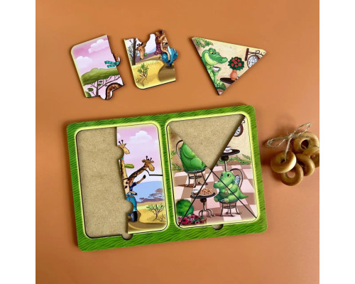 Деревянный пазл-вкладыш "Жирафы и крокодилы" Ubumblebees (ПСД185) PSD185 в рамке