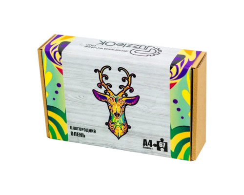 Фигурный деревянный пазл A4 Благородный Олень PuzA4-00731, 67 деталей