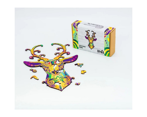 Фигурный деревянный пазл A4 Благородный Олень PuzA4-00731, 67 деталей