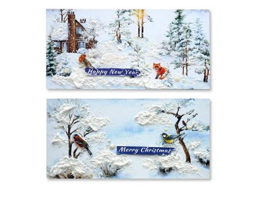 Набір для створення 2 шт вітальних листівок на підставках "Зимовий ліс" FDGCK-049, 20 см х 10 см
