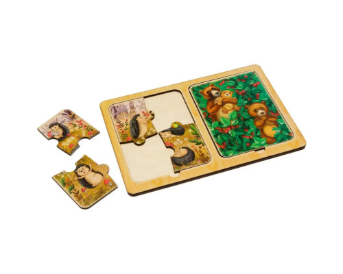 Деревянный пазл-вкладыш "Ежи и медведи" Ubumblebees (ПСД186) PSD186 в рамке