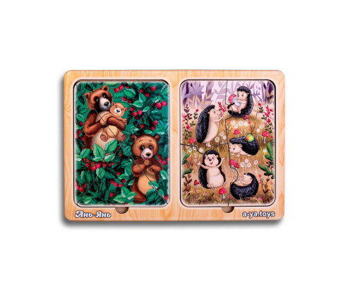 Деревянный пазл-вкладыш "Ежи и медведи" Ubumblebees (ПСД186) PSD186 в рамке