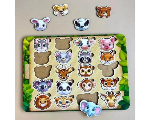 Деревянный пазл-сортер "Мордочки" Ubumblebees (ПСФ084) PSF084 мордочки животных