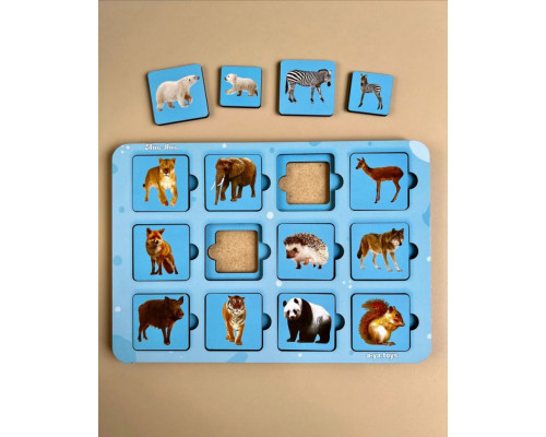 Деревянный пазл-сортер "Мама и малыш" Ubumblebees (ПСФ087) PSF087 дикие животные