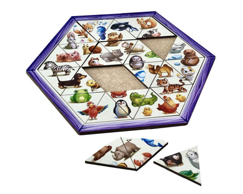 Деревянный пазл-головоломка "Животные" (ПСД169) PSD169 шестиугольник