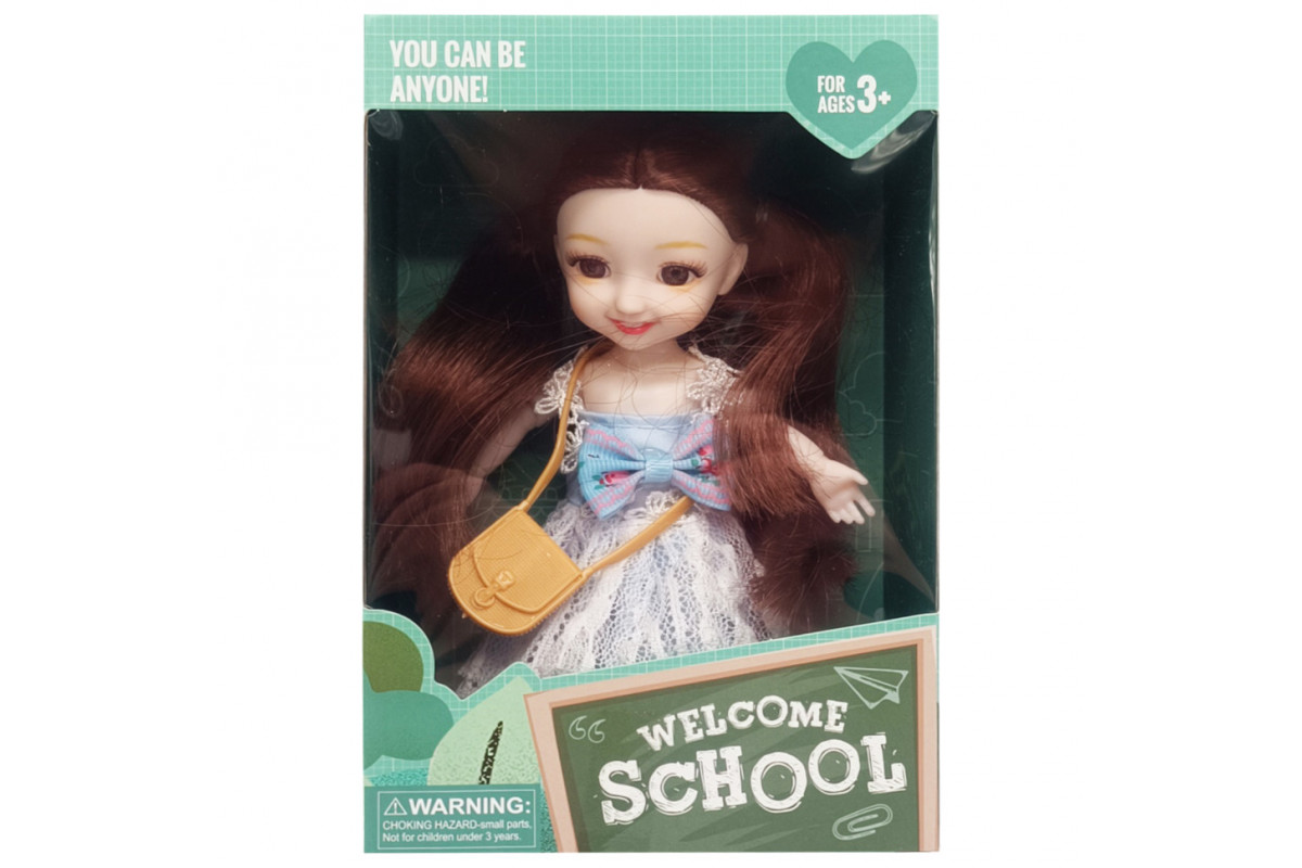 Детская кукла "Welcome School" YL605-7/9/10 с сумочкой Синий