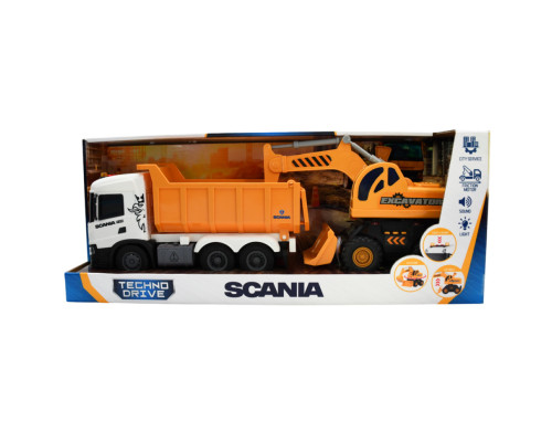 Игровой набор Самосвал Scania и экскаватор TechnoDrive 8001KS со светом и звуком