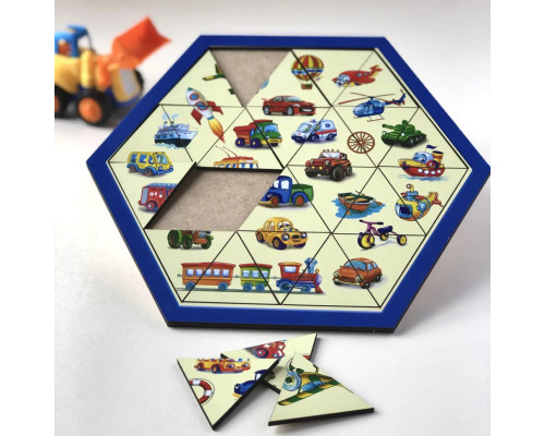 Деревянный пазл-головоломка "Транспорт" Ubumblebees (ПСФ024) PSF024 шестиугольник