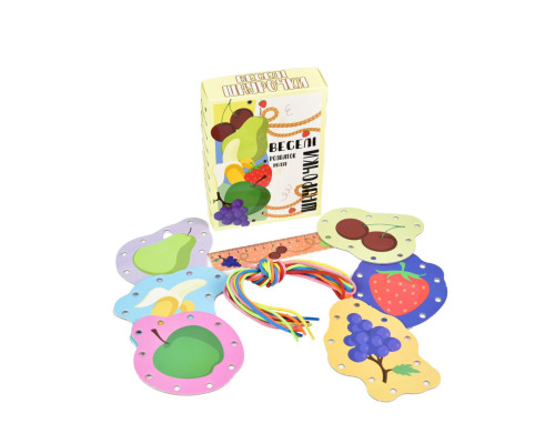 Развивающая игра "Веселые шнурочки Фрукты" 30523, 6 картинок, цветные шнурки