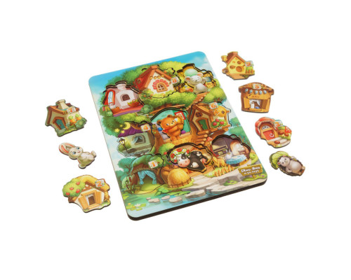 Дерев'яний пазл-вкладиш "Де чий будиночок на дереві?" Ubumblebees (ПСД172) PSD172 тришаровий