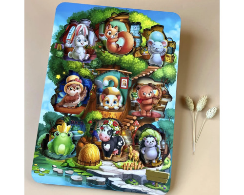 Дерев'яний пазл-вкладиш "Де чий будиночок на дереві?" Ubumblebees (ПСД172) PSD172 тришаровий