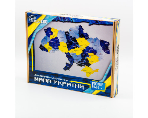Деревянный пазл "Карта Украины" Арт-60906 сине-желтый 60х90 см