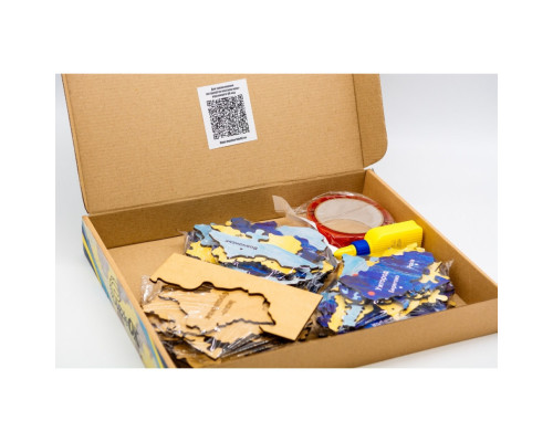 Деревянный пазл "Карта Украины" Арт-60906 сине-желтый 60х90 см